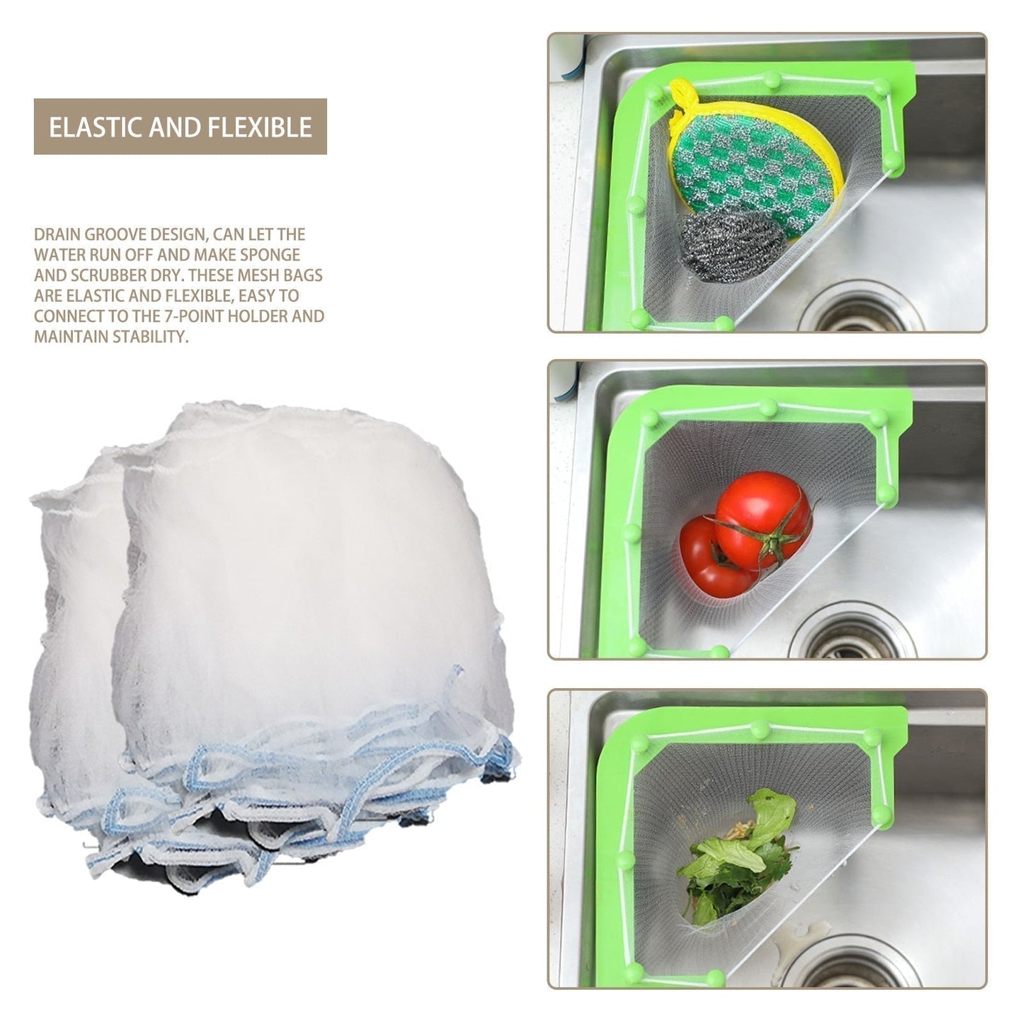 Triangular Kitchen Sink Strainer Mesh Bag Holder | Efficient and Easy Waste Management Solution