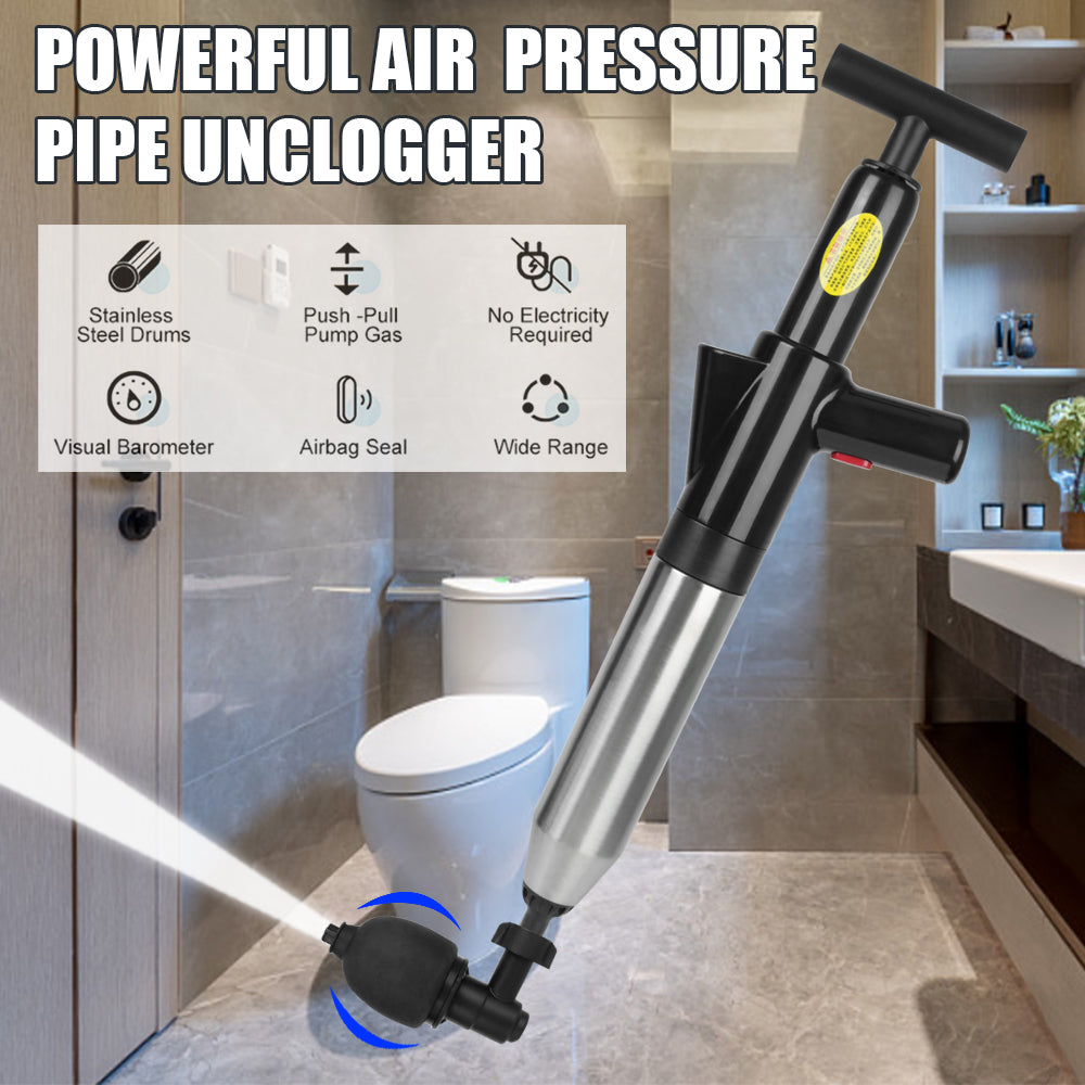 Powerful Air Drain Blaster for Unclogging Toilets and Drains - Manual High Pressure Plunger