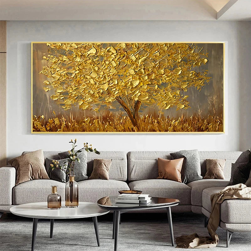 Glamorous Gold Tree Floral Canvas Art | Chic Wall Decor for Modern Homes