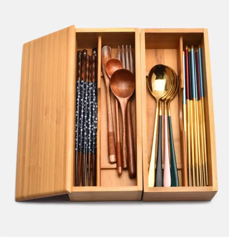 Eco-Friendly Adjustable Bamboo Drawer Organizer | Versatile Storage for Kitchen Utensils