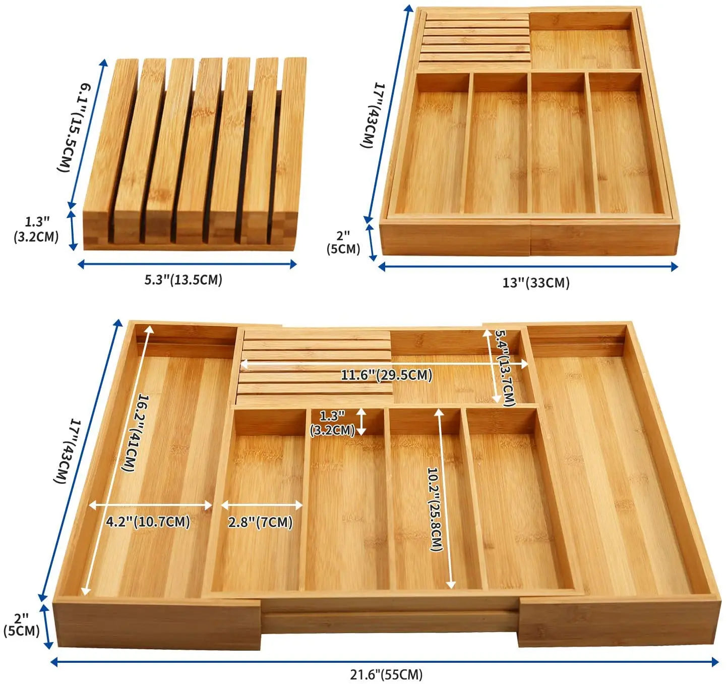 Eco-Friendly Adjustable Bamboo Drawer Organizer | Versatile Storage for Kitchen Utensils