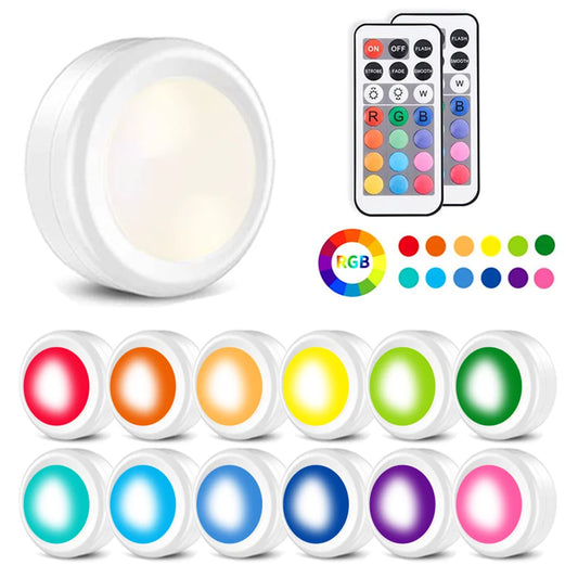 Battery-Powered Color-Changing LED Puck Light | Dimmable with Remote Control