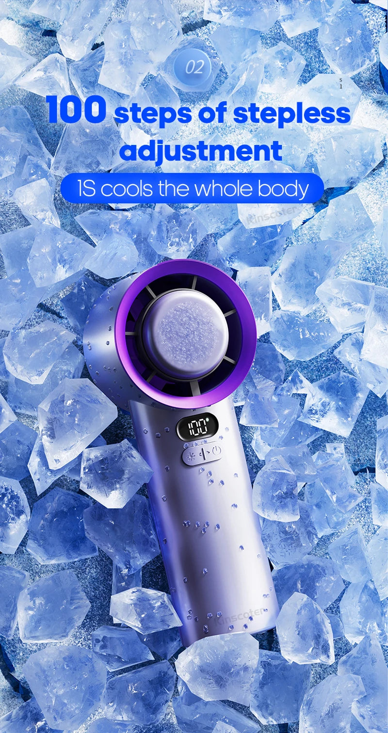 Turbo Handheld Fan with 100 Speeds & Ice-Cooling | Compact & Powerful Cooling Solution