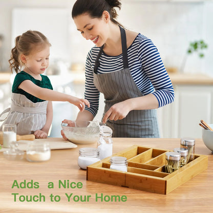 Eco-Friendly Adjustable Bamboo Drawer Organizer | Versatile Storage for Kitchen Utensils