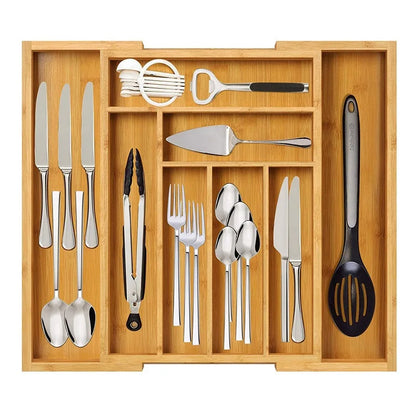 Eco-Friendly Adjustable Bamboo Drawer Organizer | Versatile Storage for Kitchen Utensils