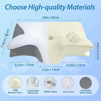 Ergonomic 2-in-1 Memory Foam Neck Support Pillow