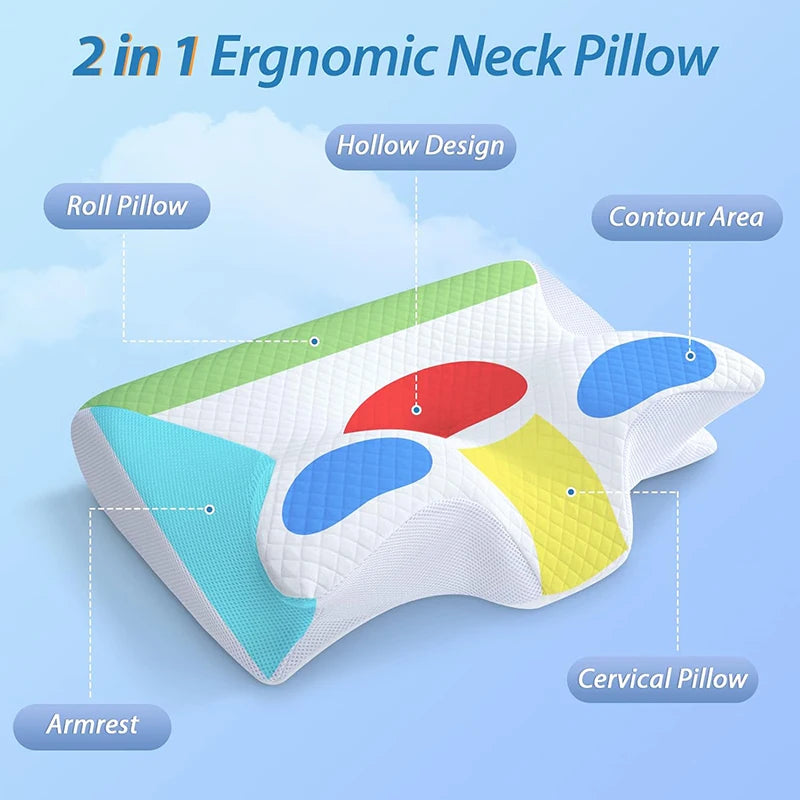 Ergonomic 2-in-1 Memory Foam Neck Support Pillow