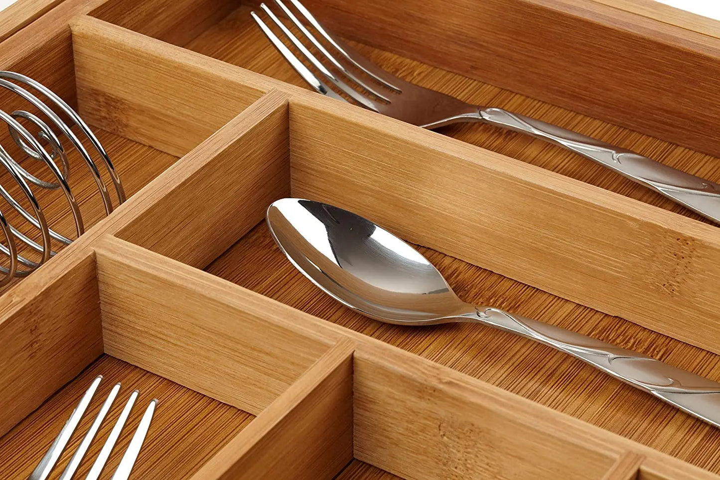 Eco-Friendly Adjustable Bamboo Drawer Organizer | Versatile Storage for Kitchen Utensils