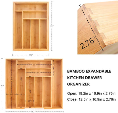 Eco-Friendly Adjustable Bamboo Drawer Organizer | Versatile Storage for Kitchen Utensils