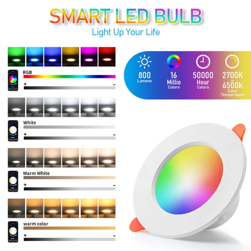 Voice-Controlled Dimmable RGB LED Downlight | Smart Recessed Lighting for Home