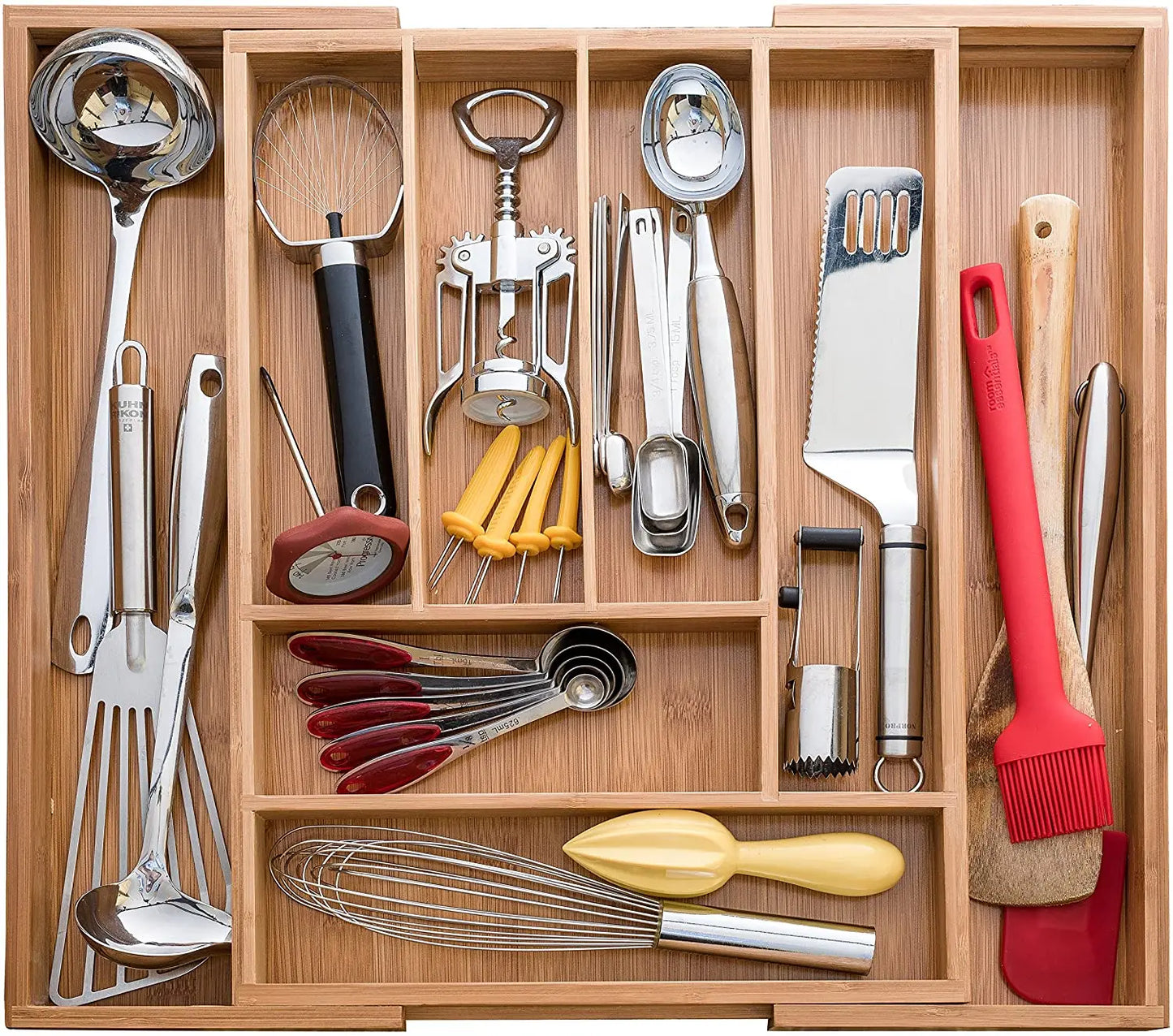 Eco-Friendly Adjustable Bamboo Drawer Organizer | Versatile Storage for Kitchen Utensils