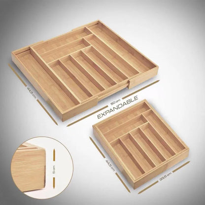 Eco-Friendly Adjustable Bamboo Drawer Organizer | Versatile Storage for Kitchen Utensils