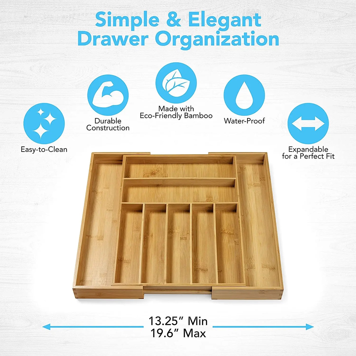 Eco-Friendly Adjustable Bamboo Drawer Organizer | Versatile Storage for Kitchen Utensils