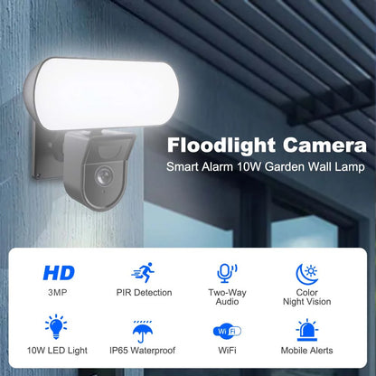 Smart 3MP WiFi Floodlight Security Camera | LED Lights & Remote Monitoring