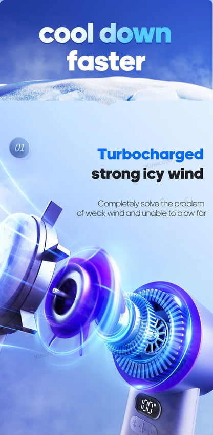 Turbo Handheld Fan with 100 Speeds & Ice-Cooling | Compact & Powerful Cooling Solution