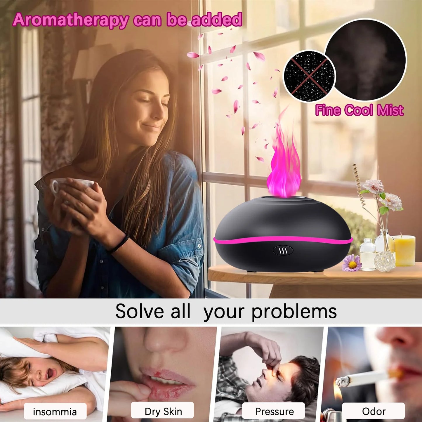 7-Color LED Aromatherapy Flame Humidifier | Ultrasonic Diffuser for Relaxation & Wellness