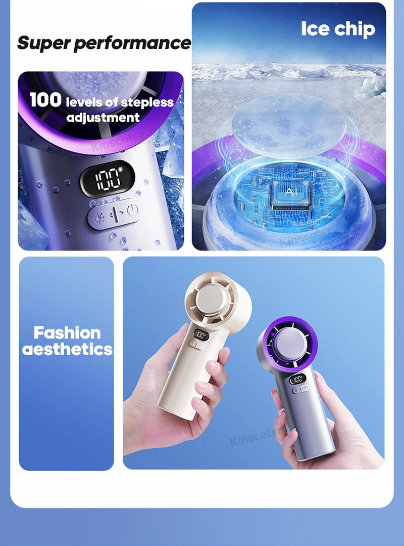 Turbo Handheld Fan with 100 Speeds & Ice-Cooling | Compact & Powerful Cooling Solution