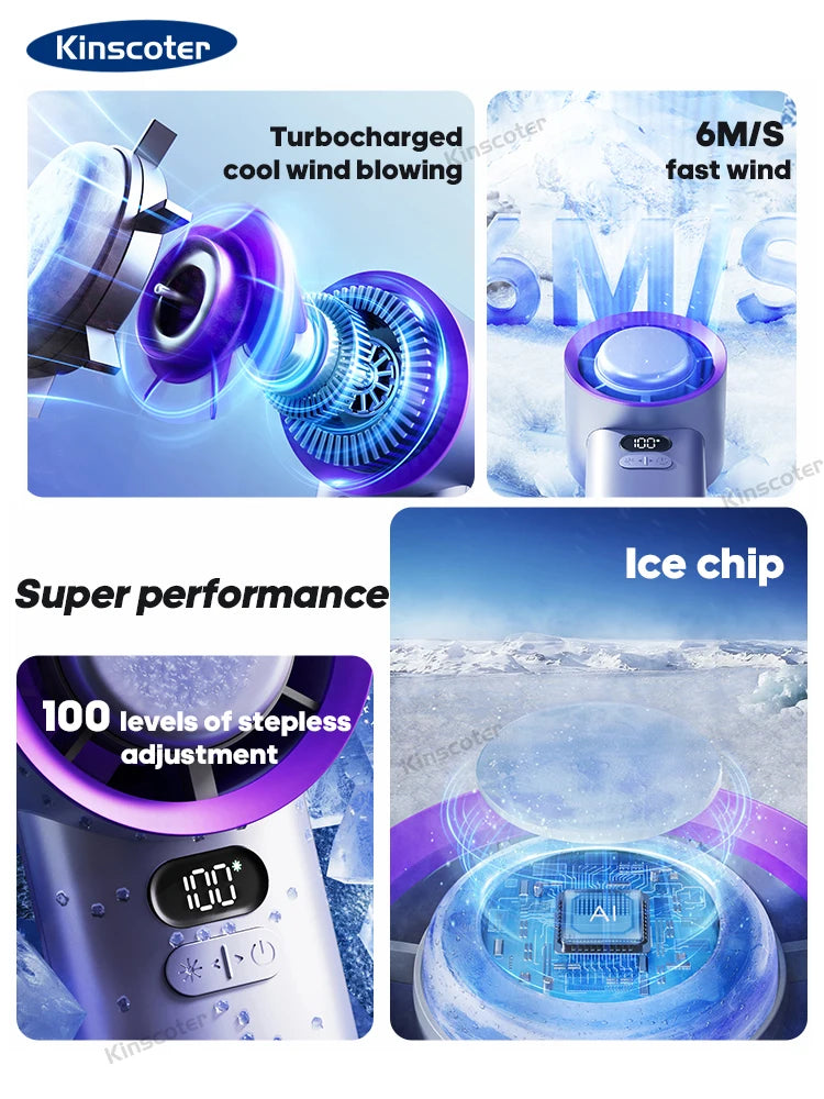 Turbo Handheld Fan with 100 Speeds & Ice-Cooling | Compact & Powerful Cooling Solution