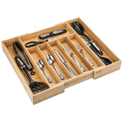 Eco-Friendly Adjustable Bamboo Drawer Organizer | Versatile Storage for Kitchen Utensils