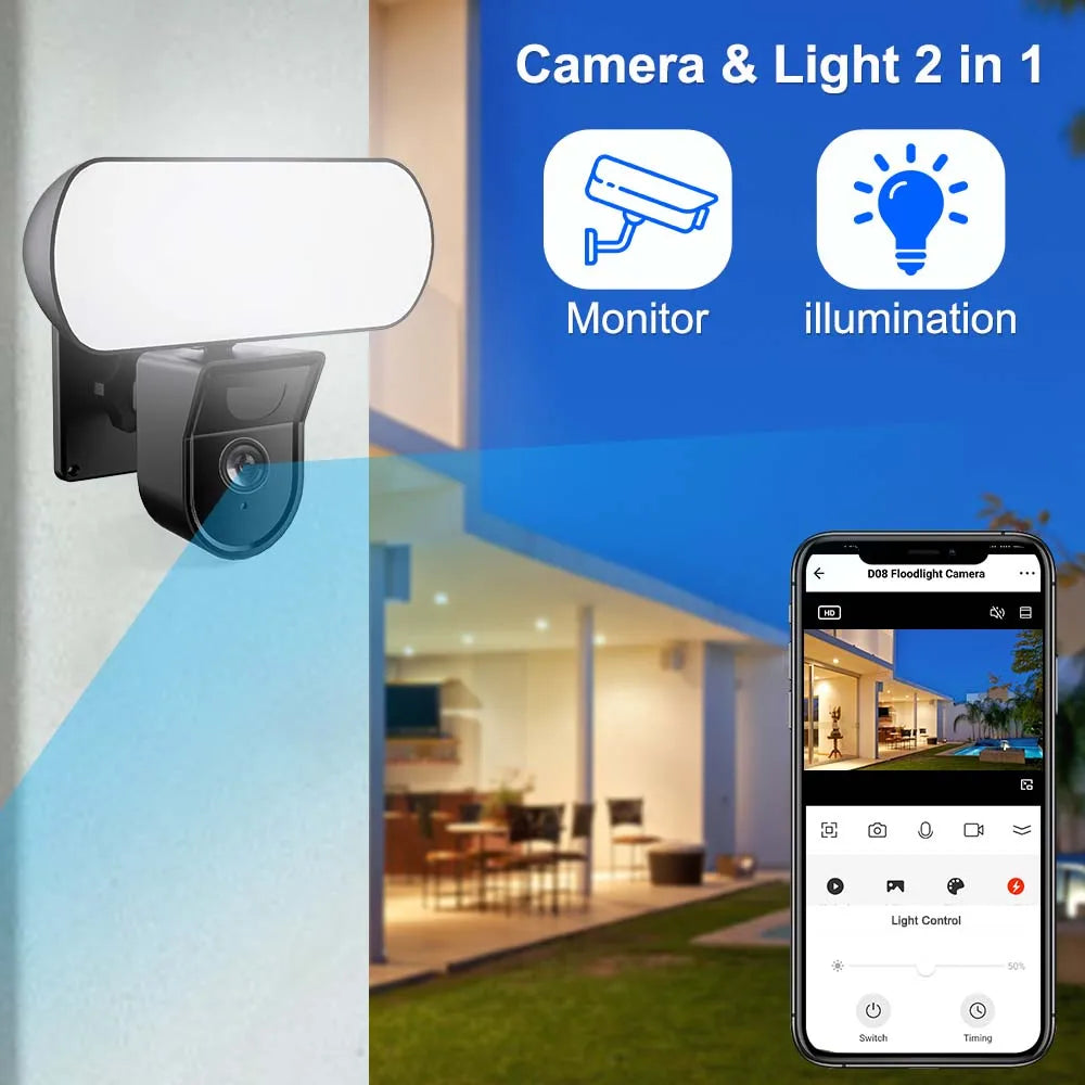 Smart 3MP WiFi Floodlight Security Camera | LED Lights & Remote Monitoring