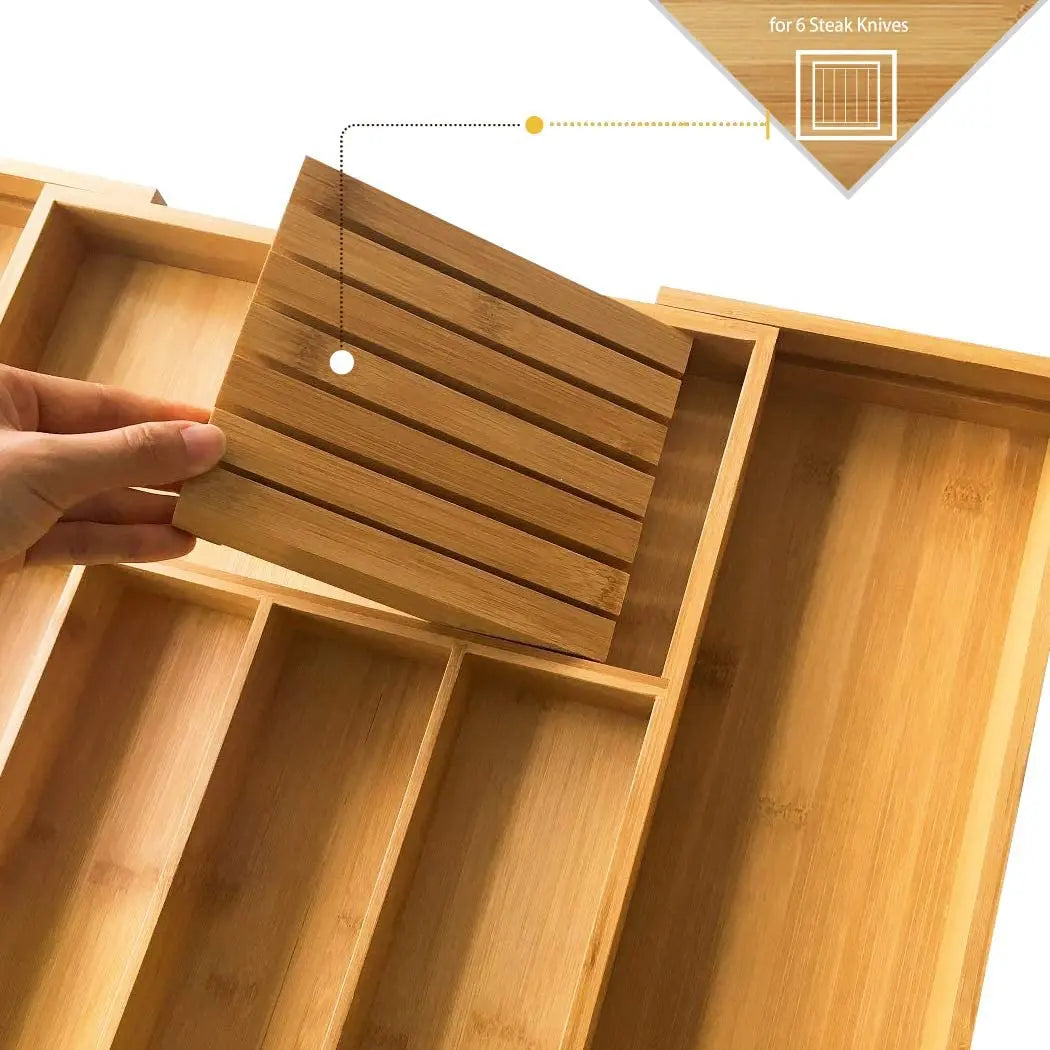 Eco-Friendly Adjustable Bamboo Drawer Organizer | Versatile Storage for Kitchen Utensils