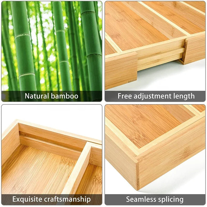 Eco-Friendly Adjustable Bamboo Drawer Organizer | Versatile Storage for Kitchen Utensils