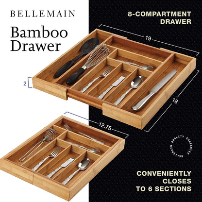 Eco-Friendly Adjustable Bamboo Drawer Organizer | Versatile Storage for Kitchen Utensils