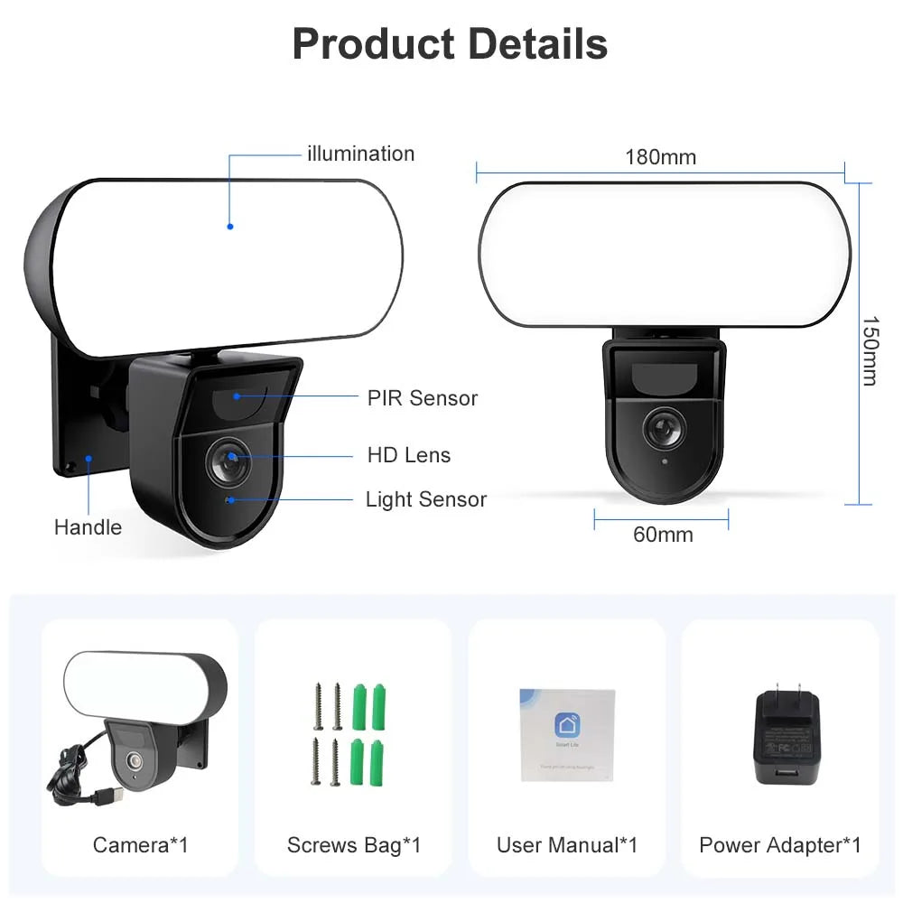 Smart 3MP WiFi Floodlight Security Camera | LED Lights & Remote Monitoring