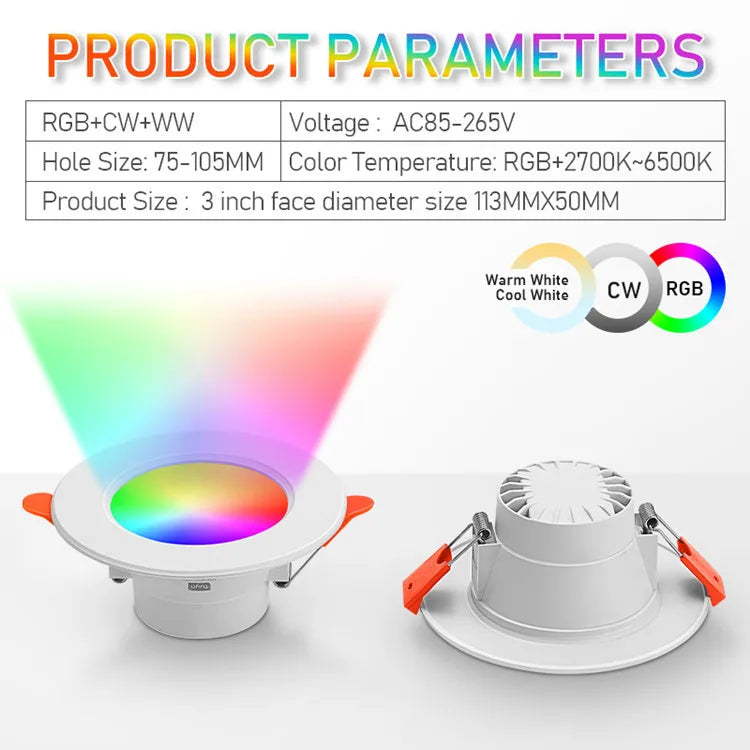 Voice-Controlled Dimmable RGB LED Downlight | Smart Recessed Lighting for Home